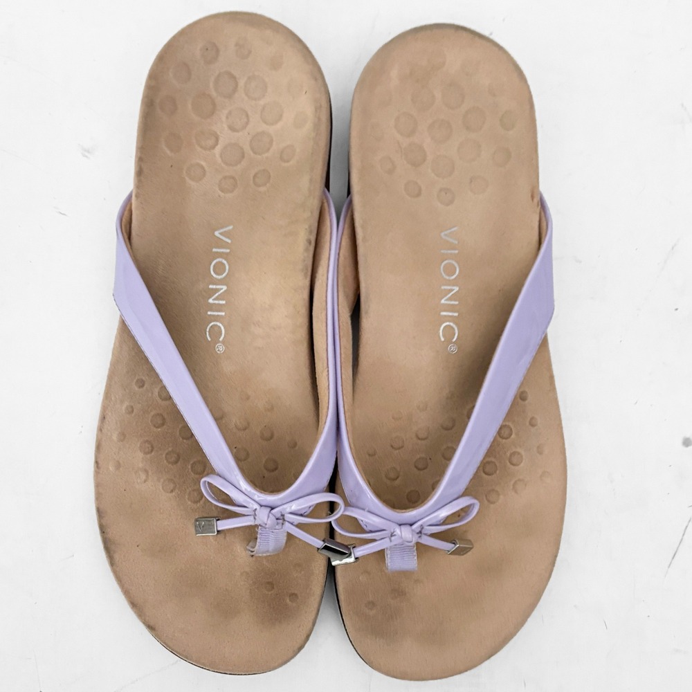 Vionic Bella Toe Post Sandal Womens‎ 8 Lavender Purple Bow Orthotic Flip Flops - Picture 2 of 9
